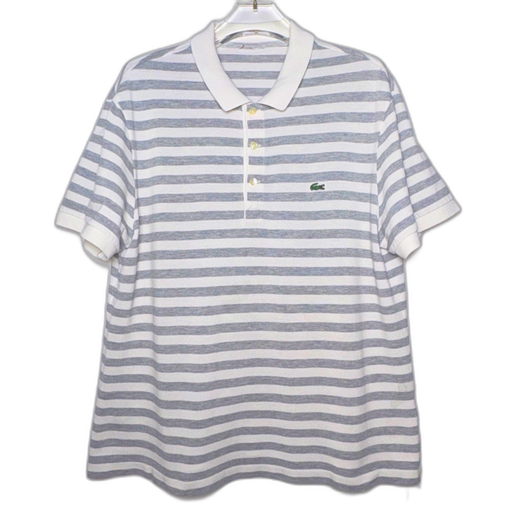 🇫🇷 Vintage Lacoste Polo Shirt Size Medium Grey White Stripe France Retro Rare